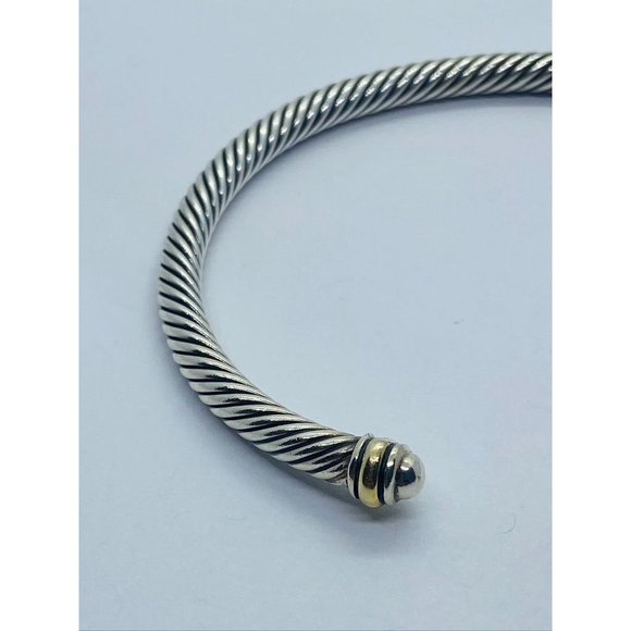 David Yurman Sterling Silver 18K 750 Gold 4mm Dome Bracelet 6.75" - Picture 2 of 9